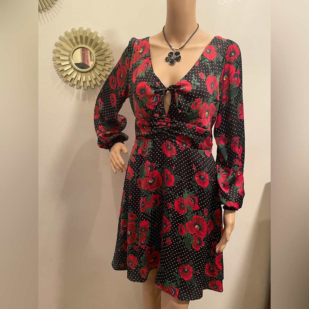 Free People Morning Light Red Black Mini Dress